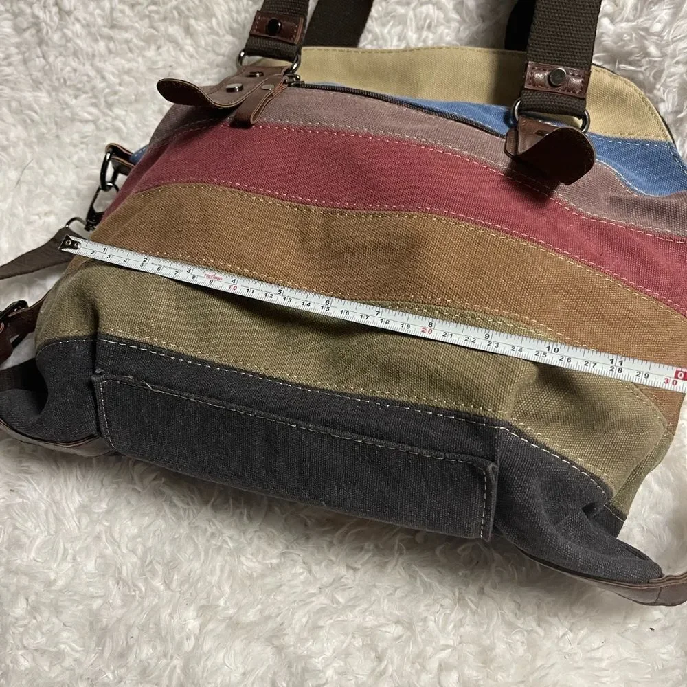 SUNSHINEJING Striped Canvas Tote Crossbody Strap Double Handles